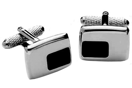 Chrome and Black Enamel Cufflinks