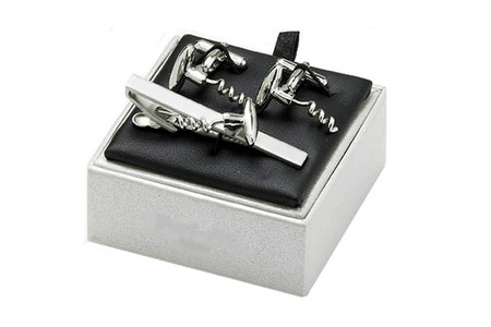 Corkscrew Cufflinks and Tie Bar Gift Set