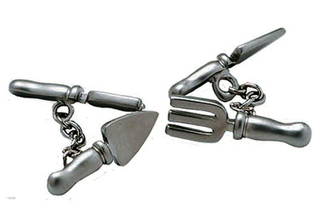 Superb Chain-link cufflinks with a garden trowel on one end and a gardening fork on the other